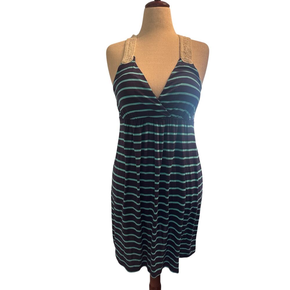 Pink‎ Republic blue & teal striped crochet racerback dress sz L